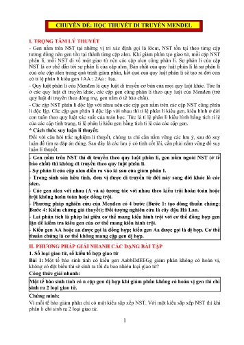Tài liệu ôn tập HSG Sinh học 12 - Chuyên đề: Học thuyết di truyền Mendel
