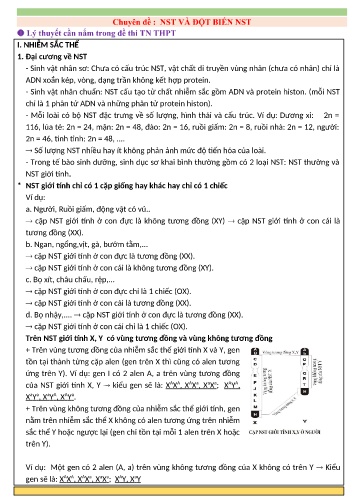 Tài liệu ôn tập HSG Sinh học 12 - Chuyên đề: Nhiễm sắc thể và đột biến nhiễm sắc thể