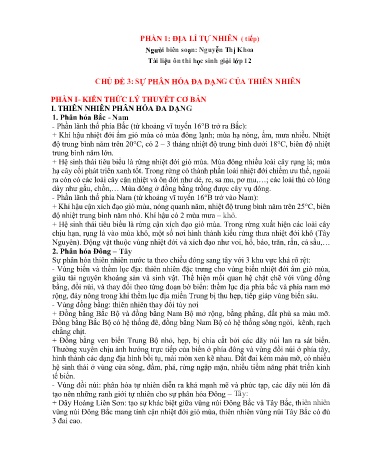 Tài liệu ôn thi HSG Địa lí 12 - Phần 1: Địa lí tự nhiên - Nguyễn Thị Khoa
