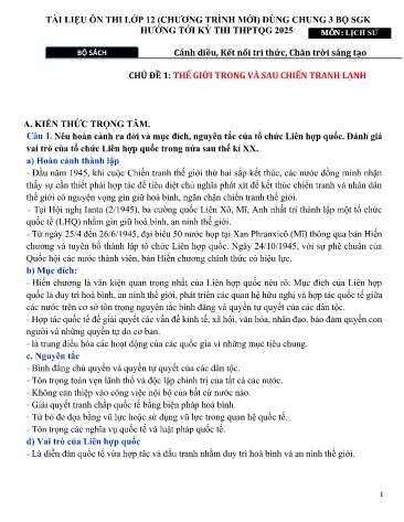 Tài liệu ôn thi lớp 12 (Chương trình mới) dùng chung 3 bộ SGK hướng tới kì thi THPTQG 2025 môn Lịch sử