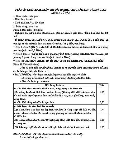 Tài liệu Phân tích đề tham khảo thi tốt nghiệp THPT năm 2025 môn Ngữ văn