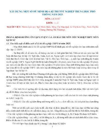 Tài liệu Xây dựng 1 số đề minh họa kì thi tốt nghiệp THPT môn Lịch sử năm 2025