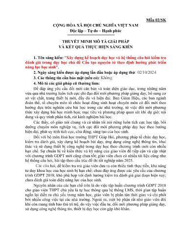 Xây dựng kế hoạch dạy học và hệ thống câu hỏi kiểm tra đánh giá trong dạy học chủ đề Cấu tạo nguyên tử theo định hướng phát triển năng lực học sinh