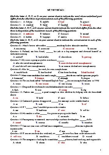 Đề thi thử Tiếng Anh 12 - Đề số 2 (Có đáp án)