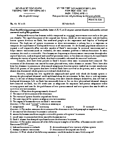 Đề thi thử tốt nghiệp THPT Tiếng Anh (Lần 2) - Mã đề thi 530 - Năm 2020-2021 - Trường THPT Yên Dũng số 2