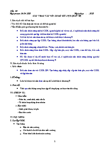 Giáo án Tin học Lớp 12 - Tiết 38-50 - Năm học 2019-2020